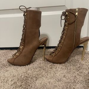 Size 6 - Stiletto Heel ,Side zipper ,Lace Up High Heels Peep Toe Ankle Boots